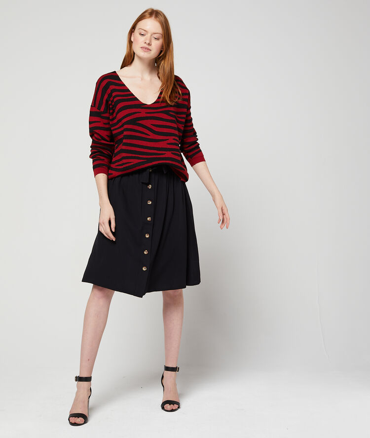 Pull col v imprimé zèbre sienne.