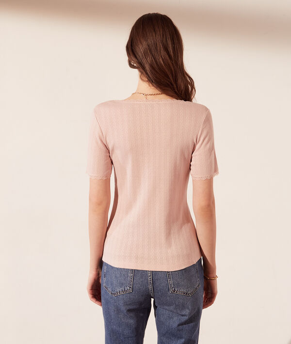 T-shirt pointelle en coton bio détails en dentelle T-shirt pointelle en coton bio détails en dentelle