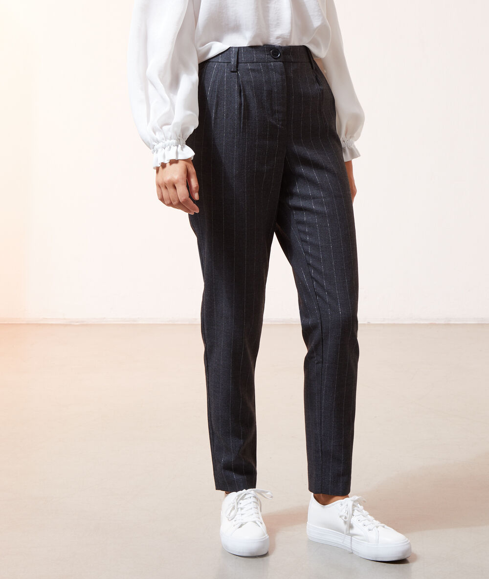 Pantalon à rayures métallisées noir.