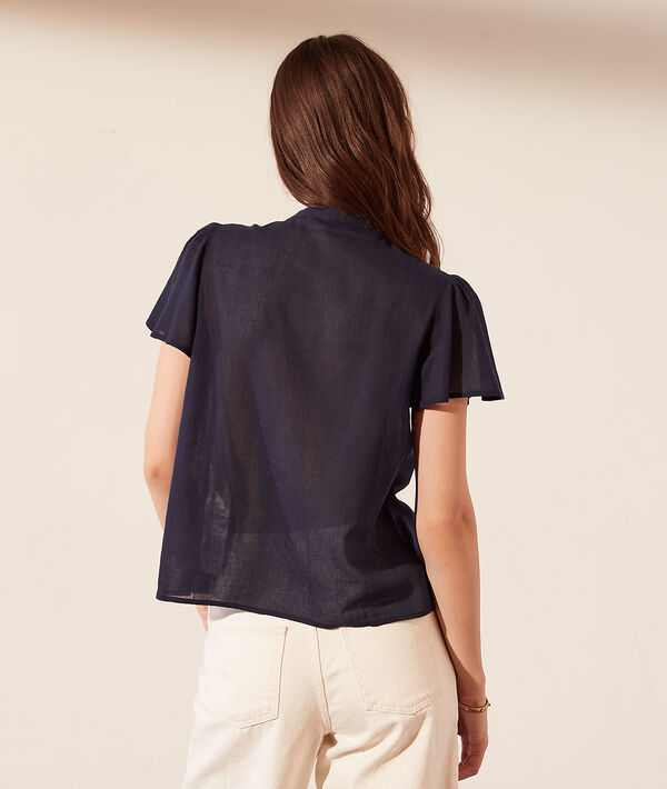 Chemise transparente manches courtes à volants Chemise transparente manches courtes à volants
