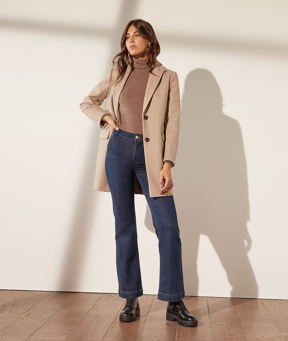 Pull col roulé en maille éco-responsable camel.