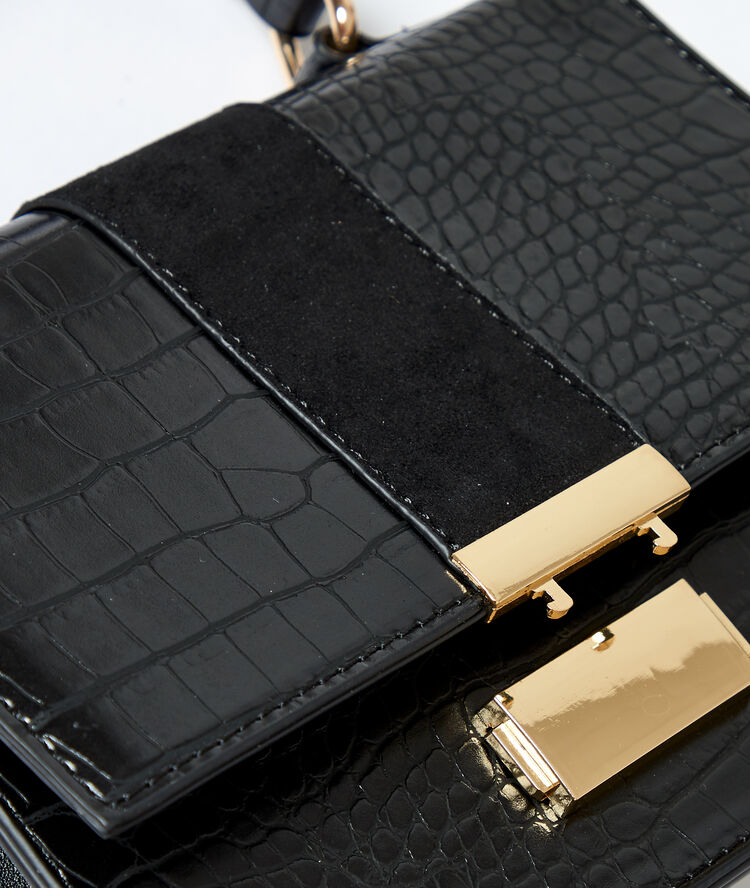 Sac cartable effet croco noir.