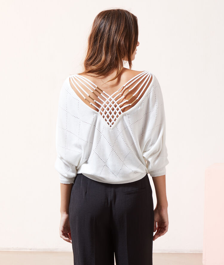 Pull dos croisé ecru.