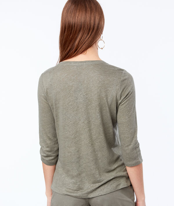 T-shirt col tunisien 100% lin kaki.
