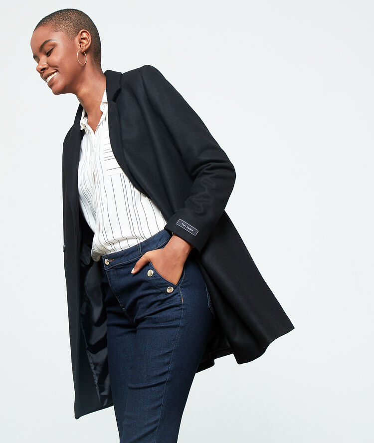 Manteau masculin en laine mélangée noir.