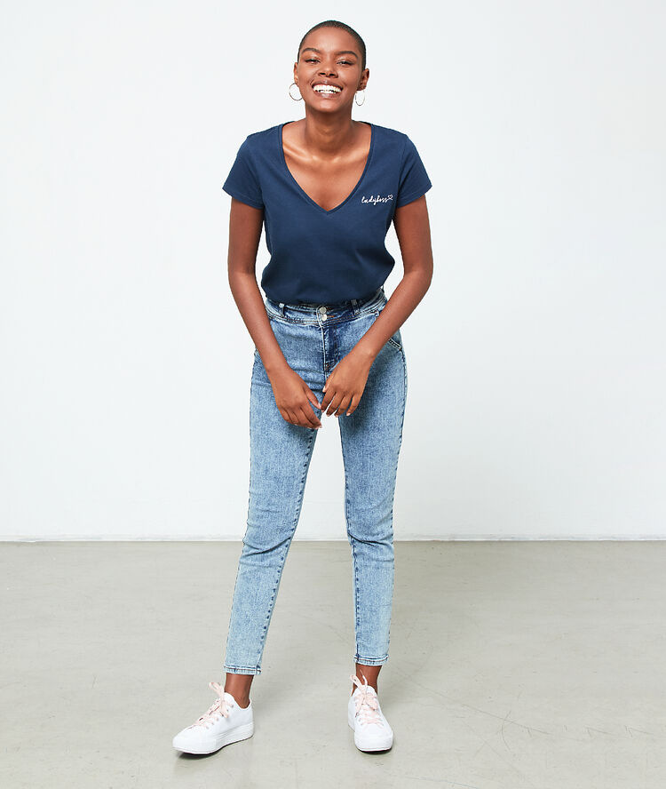 T-shirt brodé "ladyboss" marine.