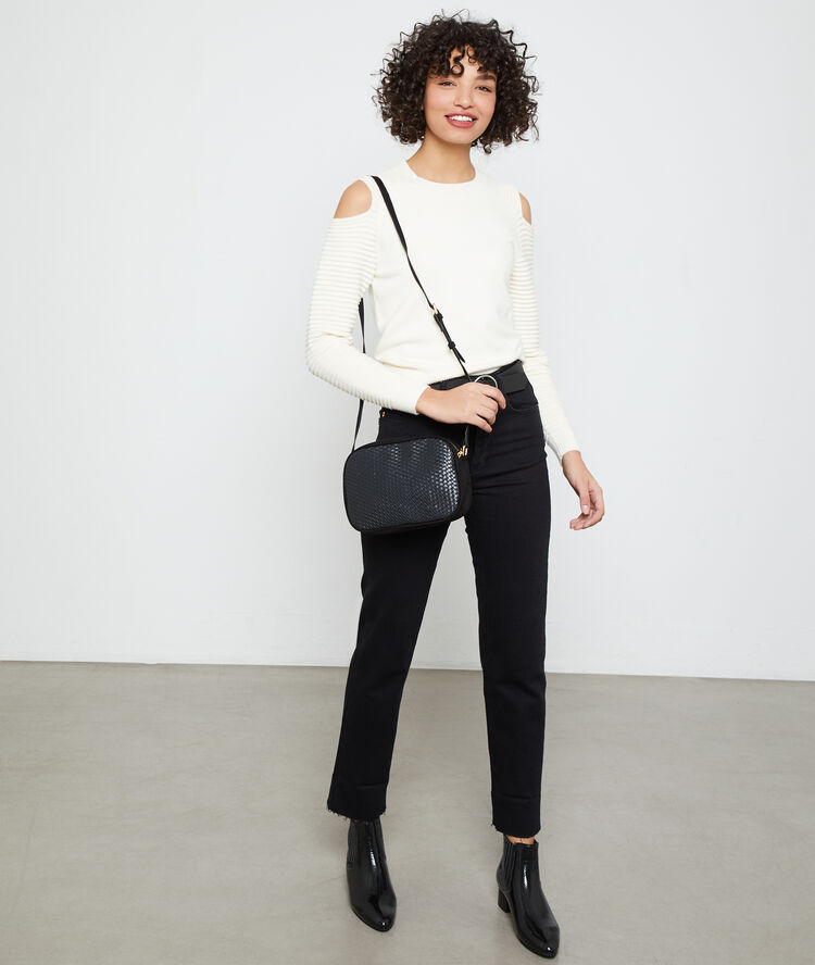 Sac besace bi-matière noir.