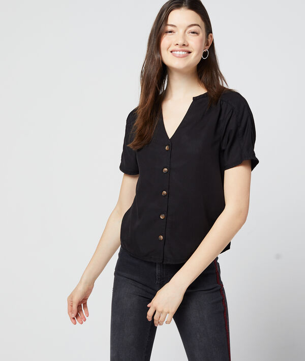 Blouse boutonnée en tencel® noir.