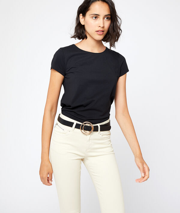 T-shirt col rond en coton noir.
