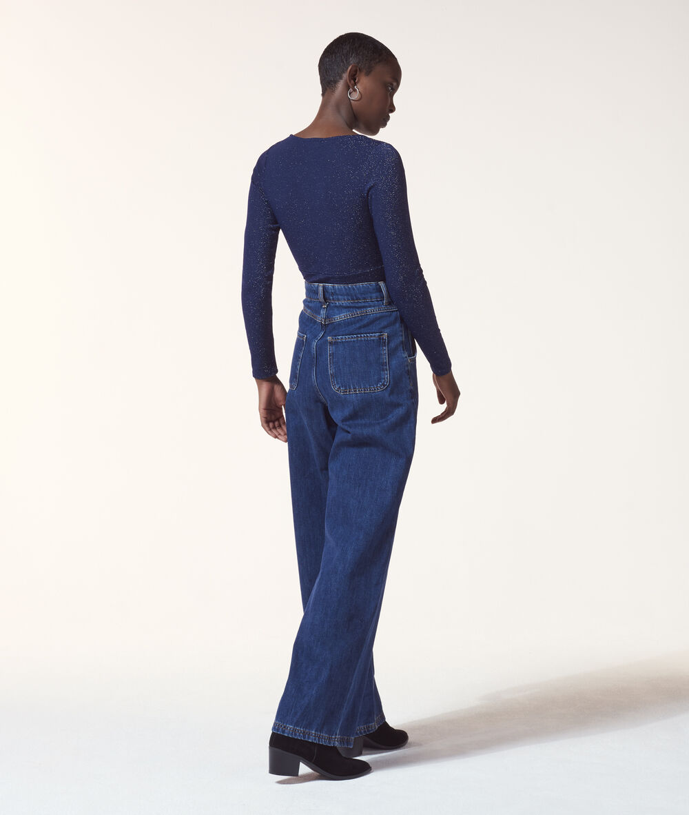 Body pailleté décolleté plongeant bleu marine.