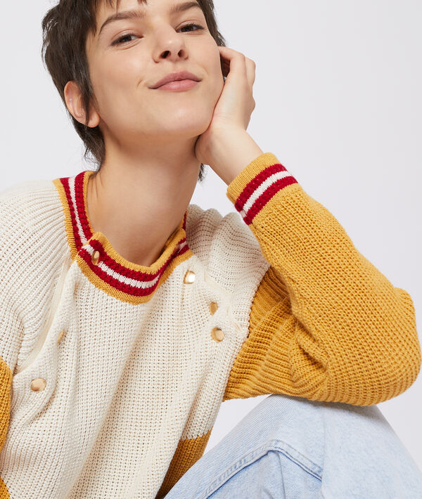 Pull en grosse maille 100% coton curry.
