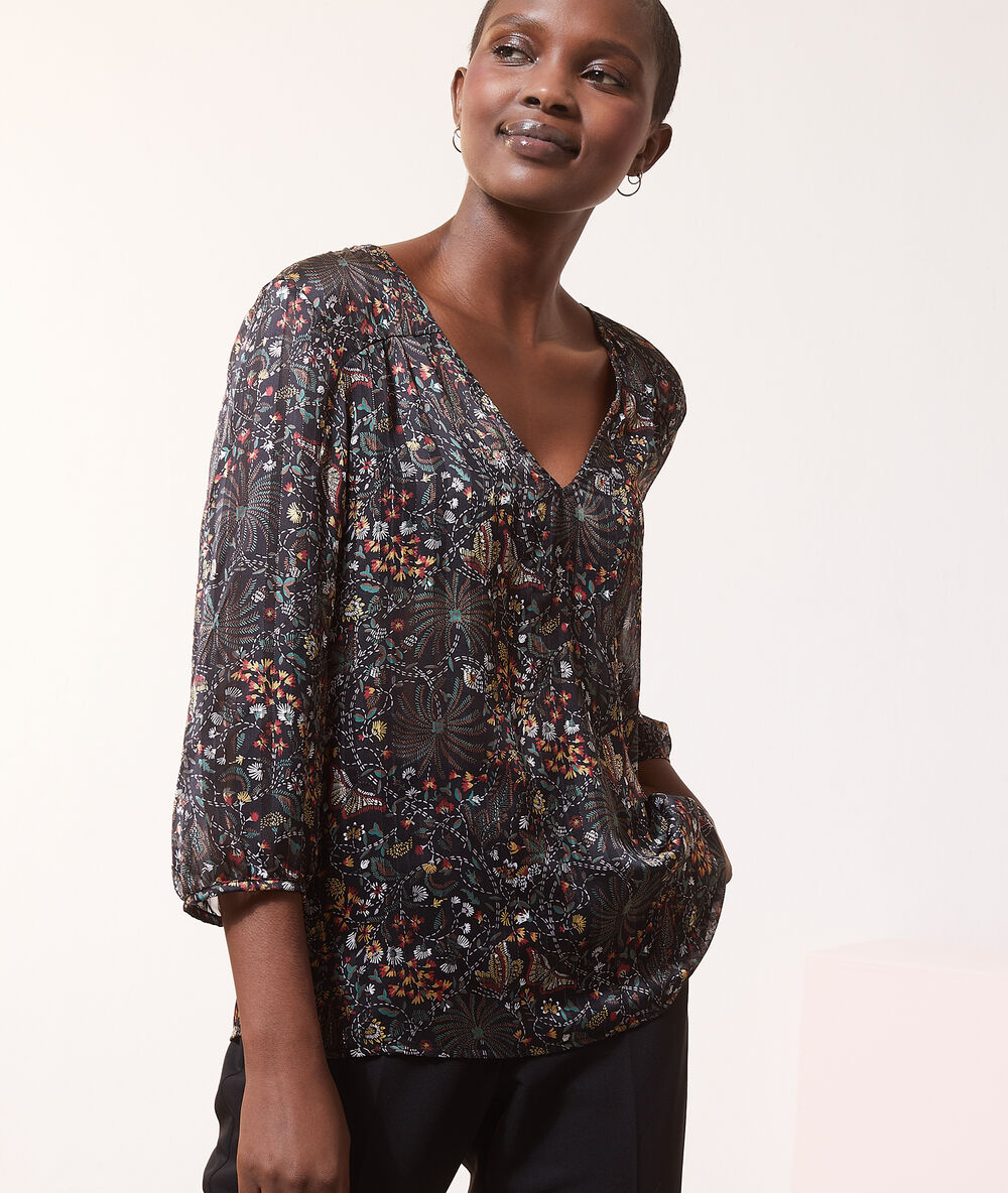 Blouse imprimé fleuri col v foret.