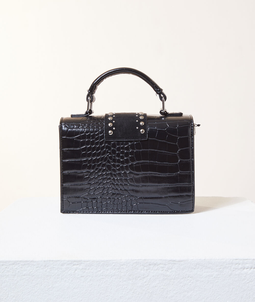 Sac à bandoulière effet croco noir.