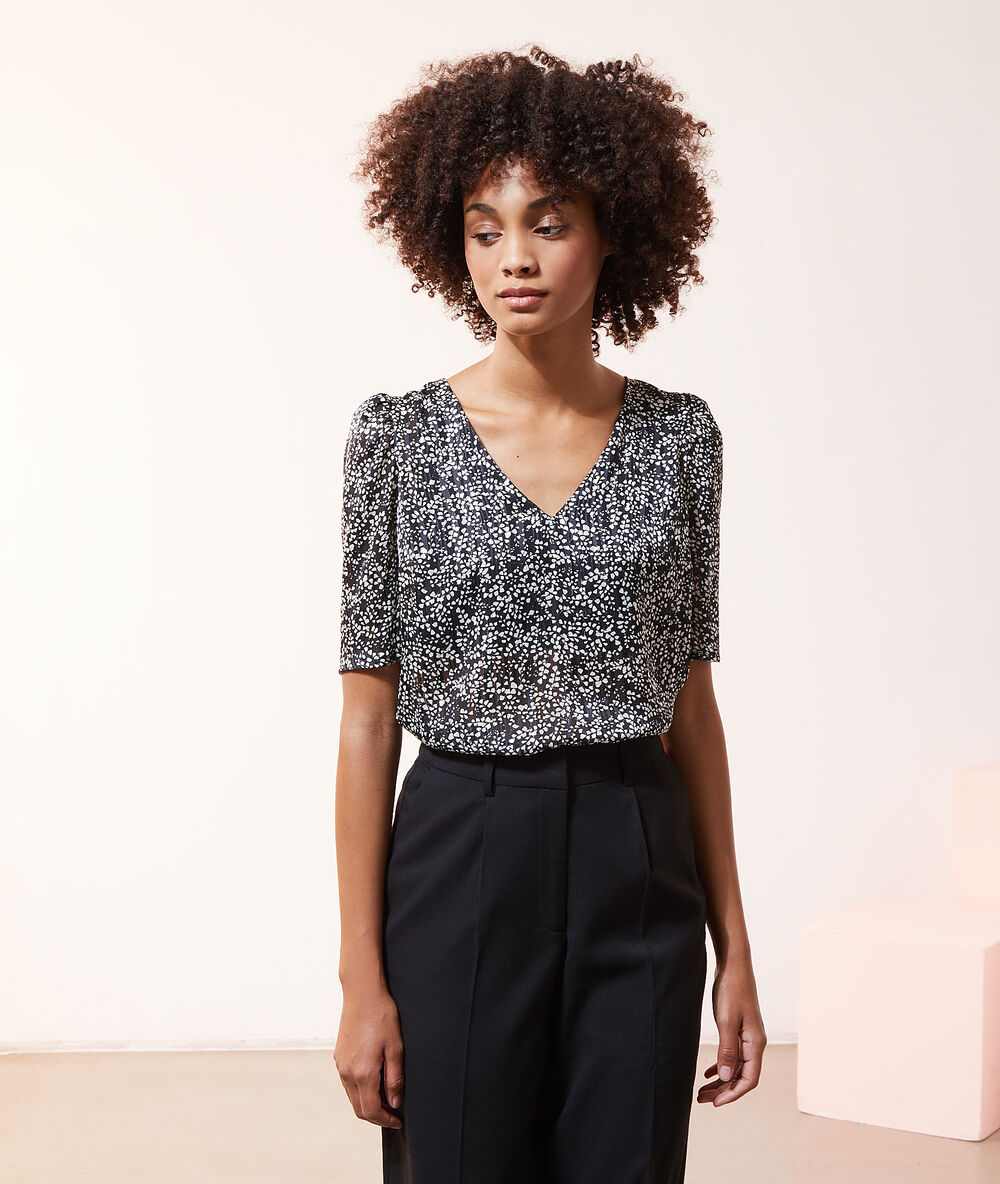 Blouse col v 2 en 1 - brassière intégrée noir.