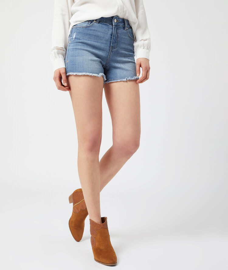 Short en jean à bords frangés stone.
