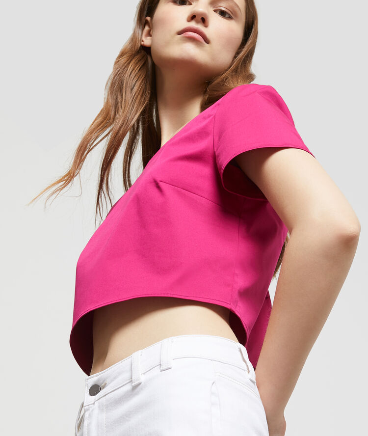 Crop top dos boutonné framboise.