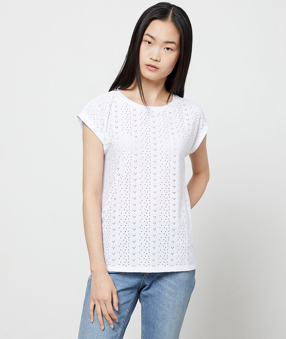 T-shirt ajouré blanc.