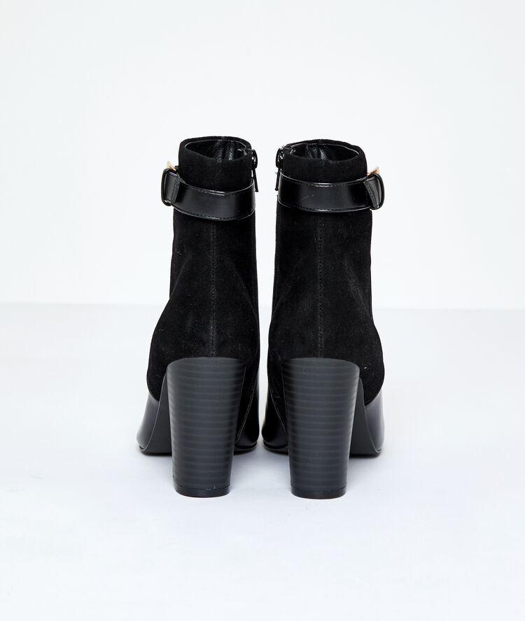 Bottines bi-matière à talons noir.