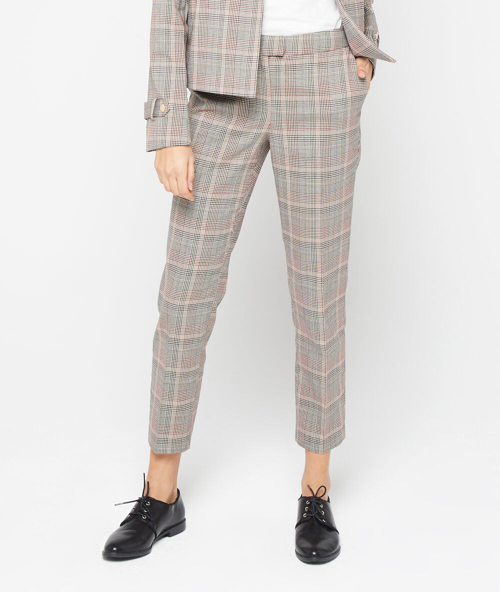 Pantalon à motifs prince de galle carmin.