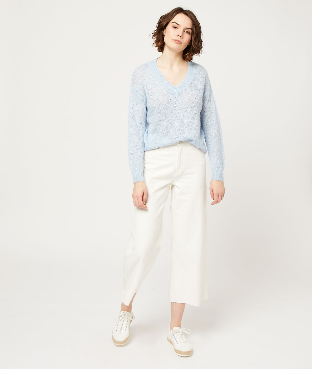 Pull en maille pointelle ciel.