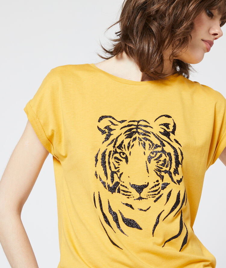 T-shirt sérigraphie tigre curry.