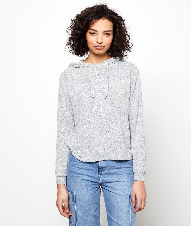 Sweat à perles en maille douce gris chine moyen.