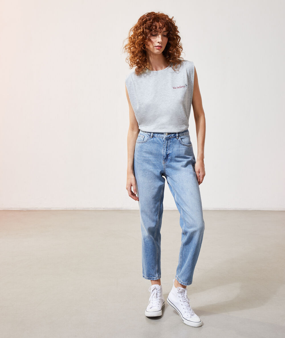 T-shirt brodé "we believe" gris chine.