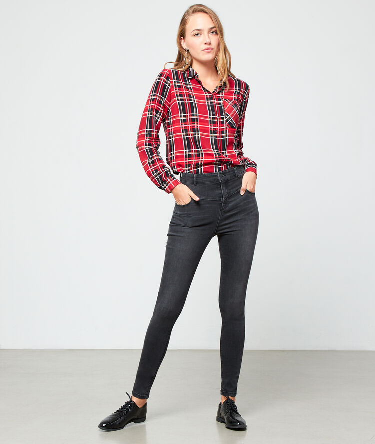 Chemise à imprimé tartan carmin.