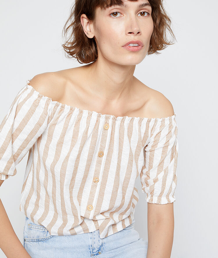 Top bustier boutonné en coton ecru.