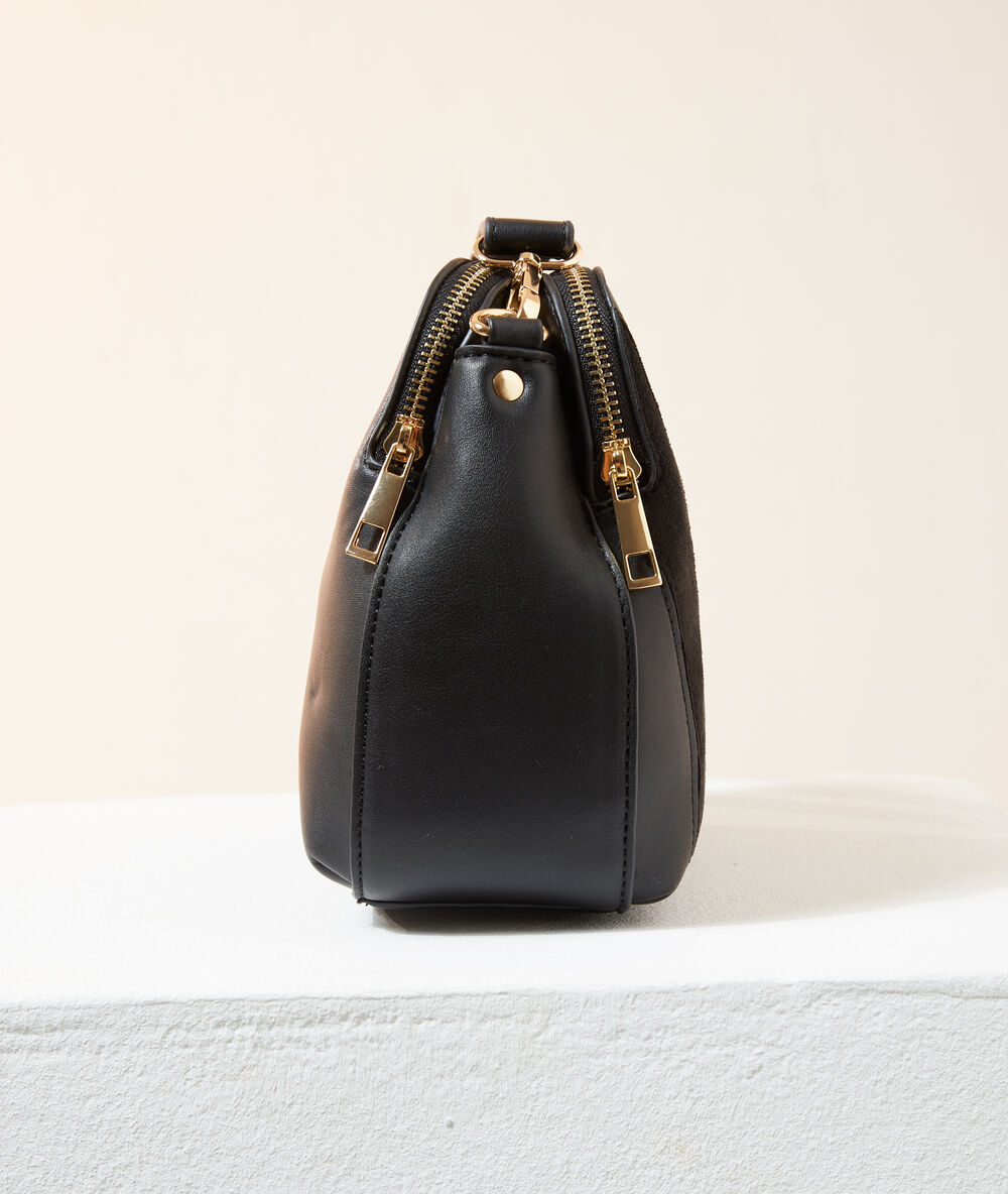 Sac besace bi-matière noir.