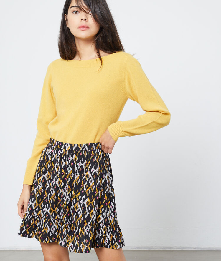 Pull col bateau en cachemire ocre.
