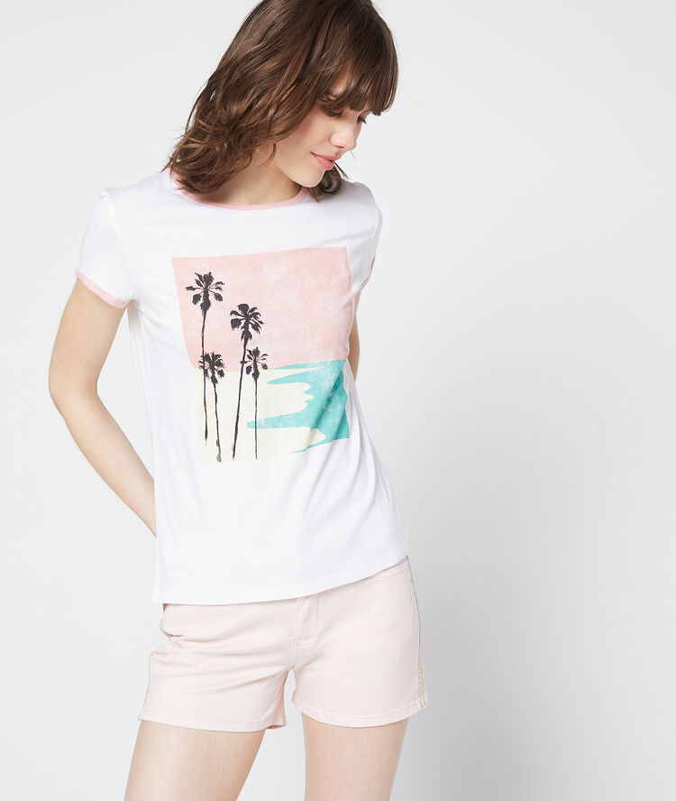 T-shirt imprimé plage blanc.