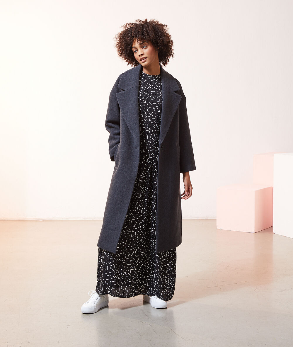 Manteau droit long gris chine.