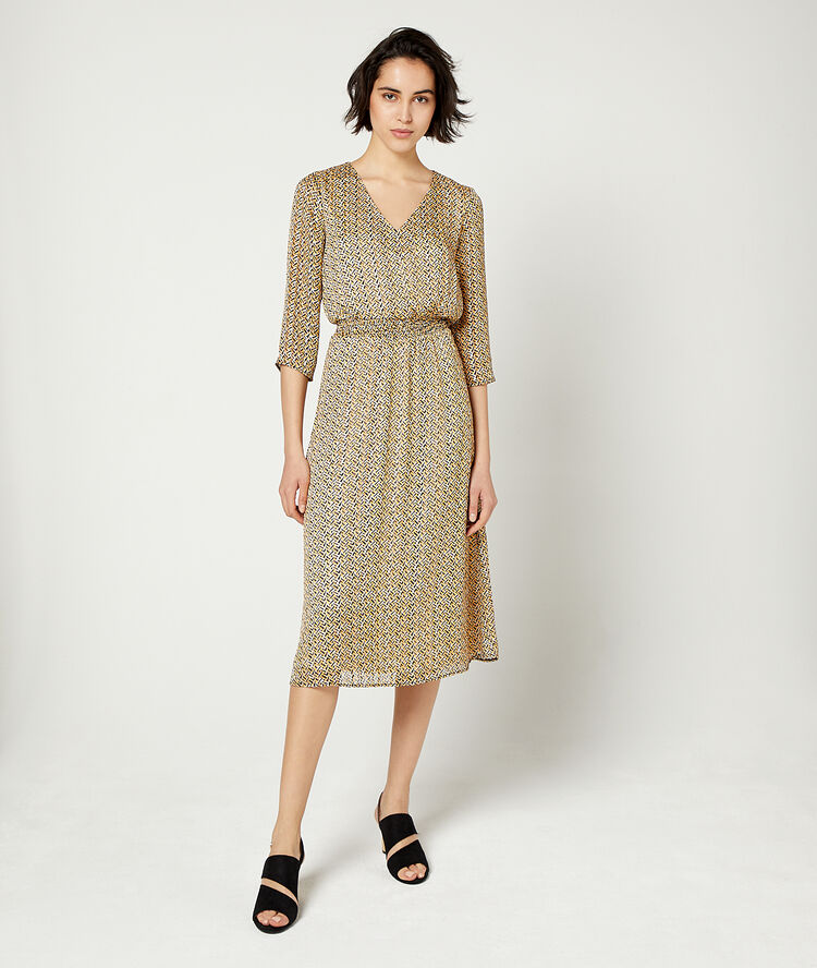 Robe longue smockée curry.
