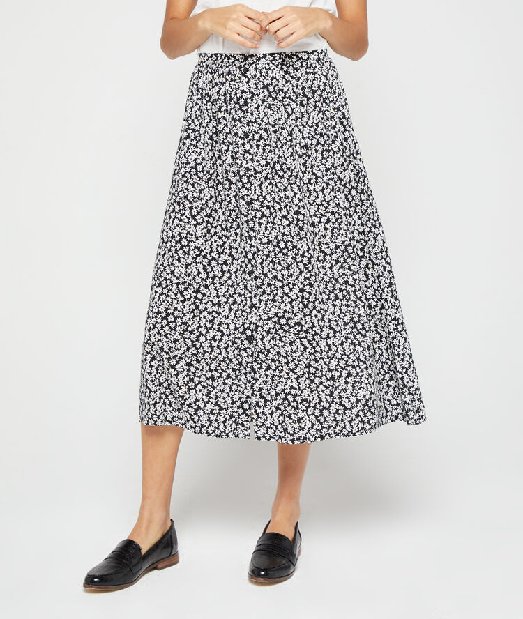 Jupe midi imprimé fleuri noir.