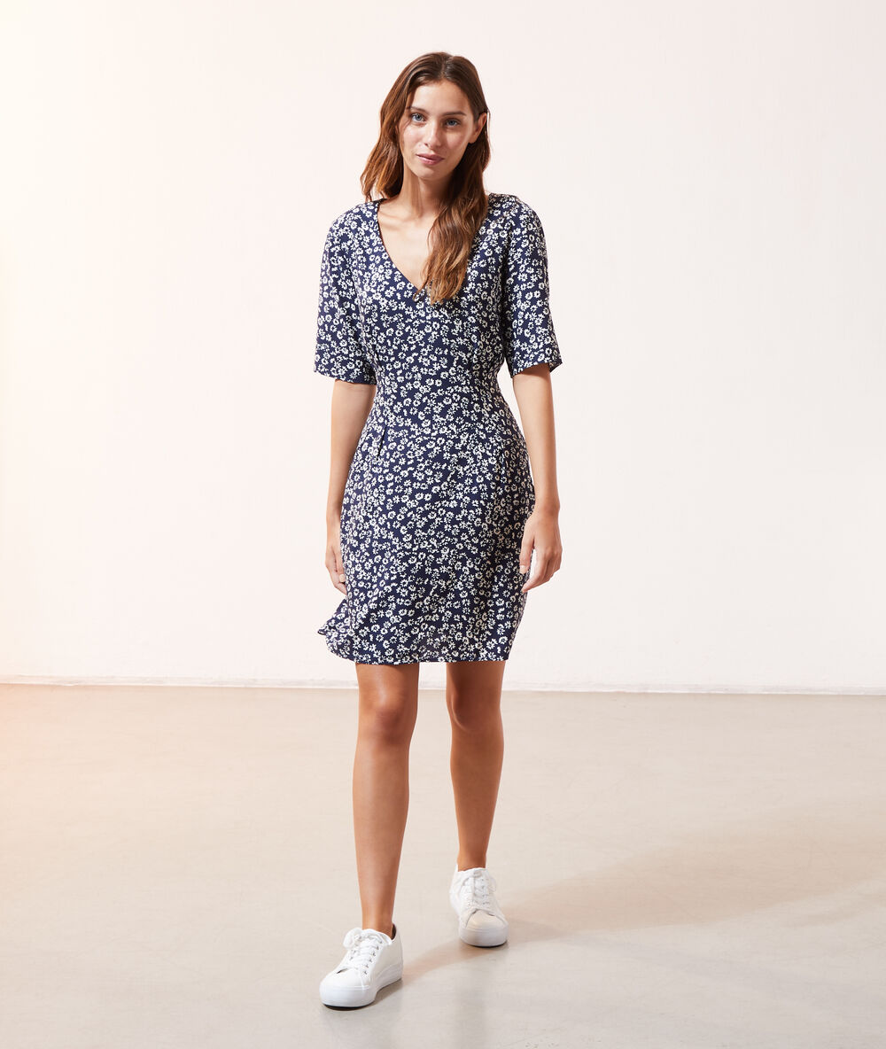 Robe imprimé fleuri marine.