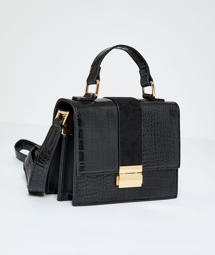 Sac cartable effet croco noir.