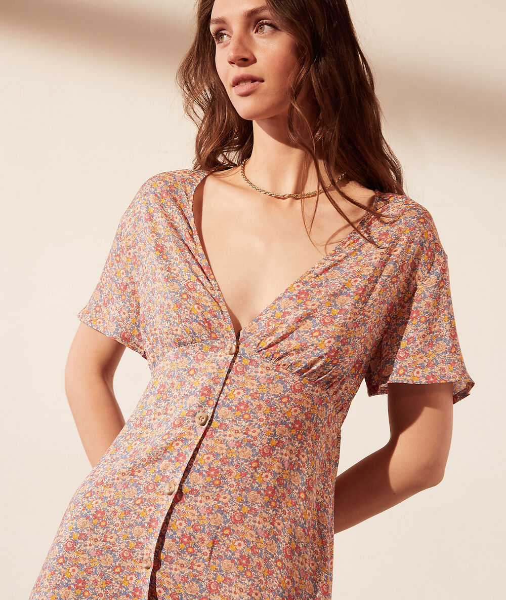 Robe dos ouvert made with liberty fabric corail.