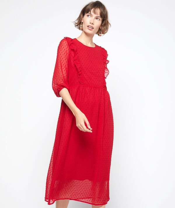 Robe longue en plumetis rouge.