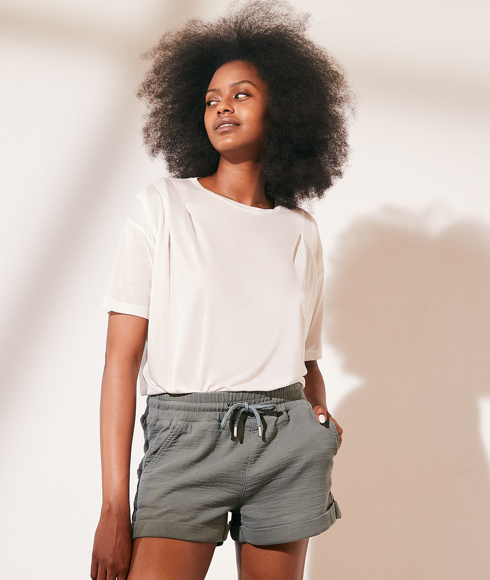 T-shirt col rond - Louna - XS - Ecru - Femme - Etam