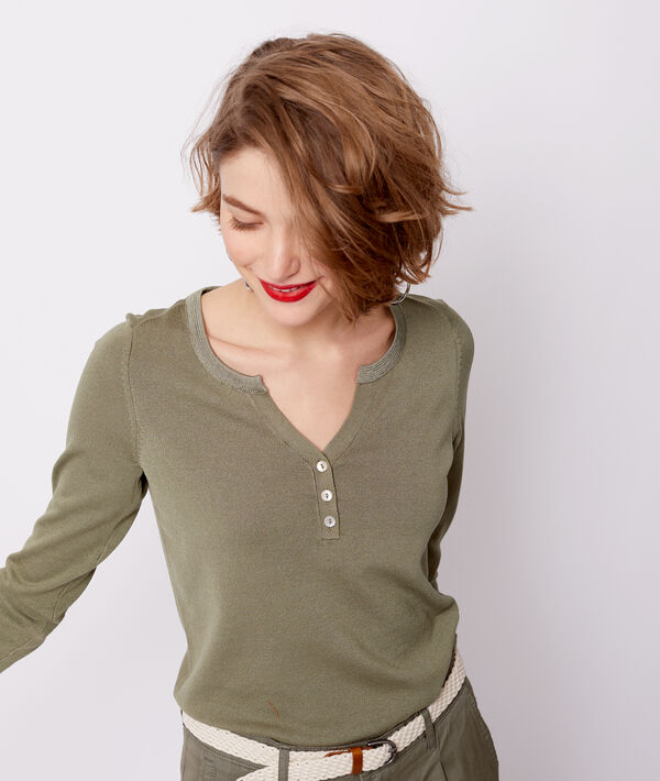 Pull maille fine à col boutonné Pull maille fine à col boutonné