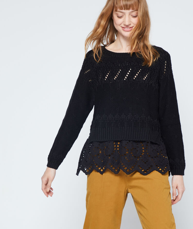 Pull détails crochet en grosse maille noir.
