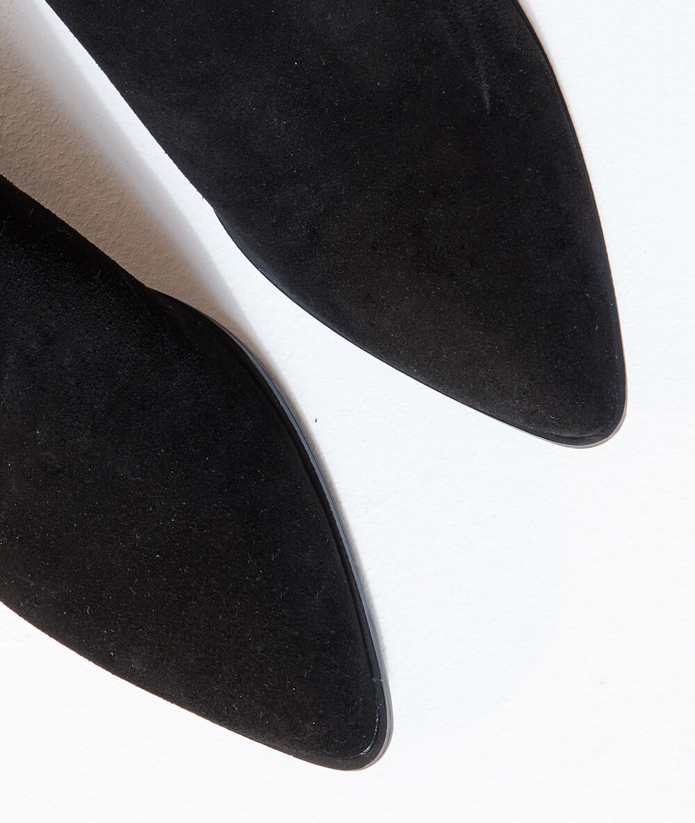 Bottines à talons effet daim noir.