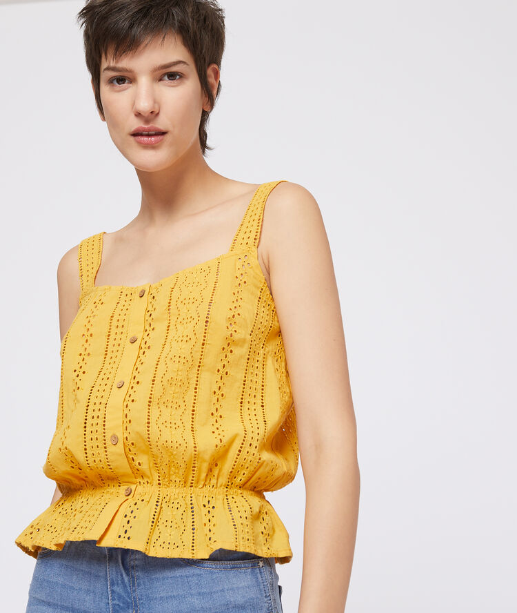 Top à broderie anglaise curry.