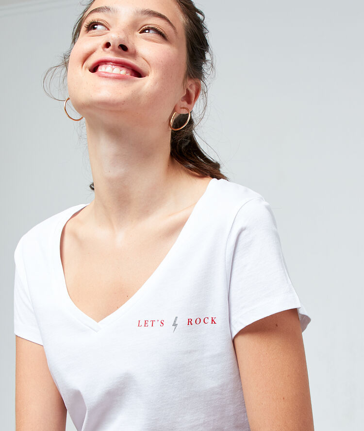 T-shirt "let's rock" en coton bio blanc.