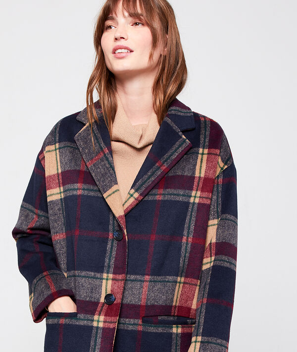 Manteau masculin à carreaux marine.