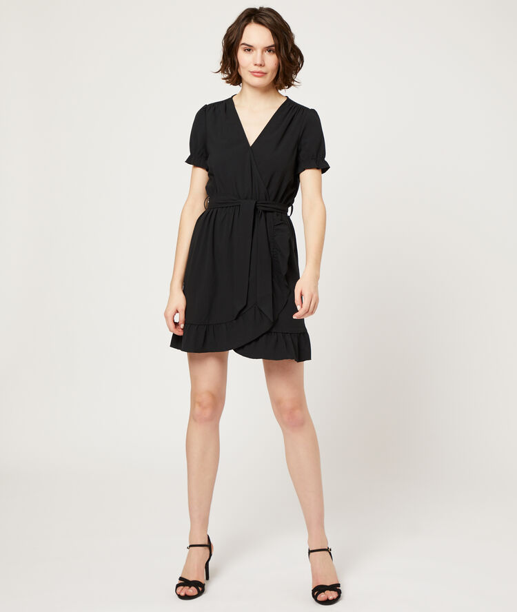 Robe portefeuille à volants noir.
