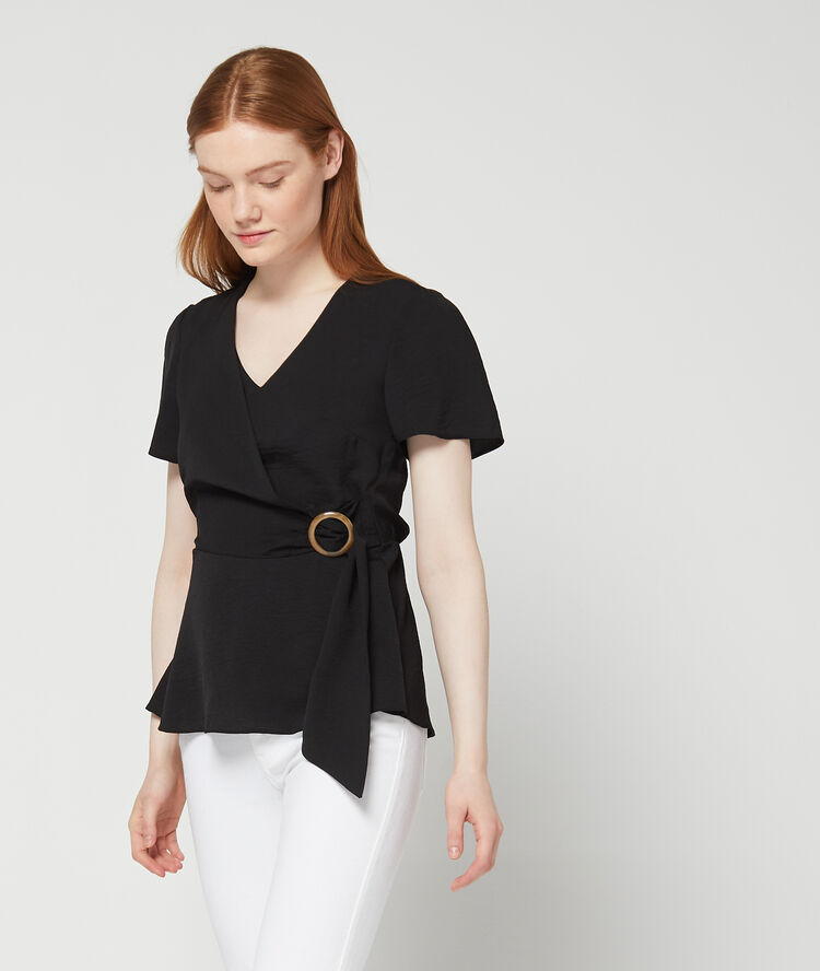 Blouse cache cœur à boucle noir.