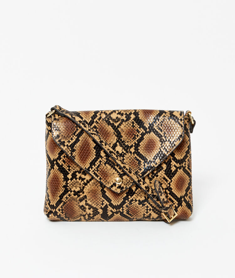 Sac besace à imprimé serpent beige.