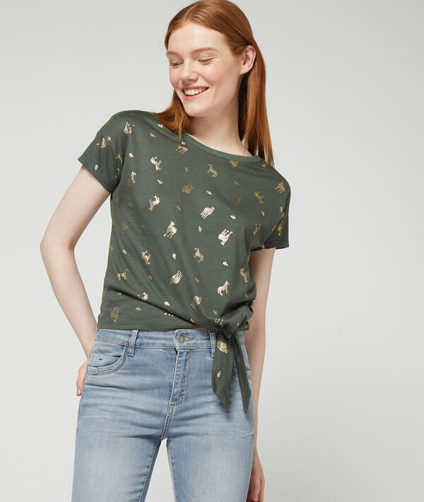 T-shirt imprimé zèbres kaki.